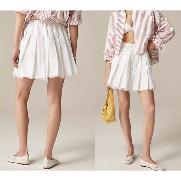 J.CREW | NWT Tall pleated tie-waist mini skirt in White | Sz TM - Picture 1 of 9